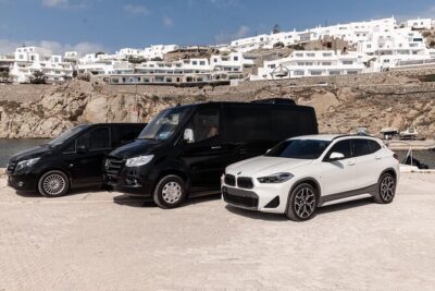 24-hour Point-Point Mykonos Airport and Port Transfers Service - Premium vehicle + private group sizing (1 to 13)