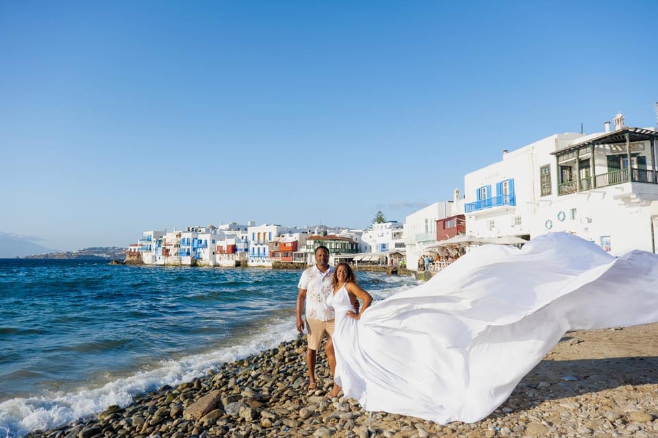 Flying Dress Photoshooting Mykonos - Little Venice views: where your photos get that instant Mykonos look