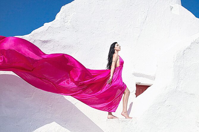 Mykonos Flying Dress High End Professional Photographer - Entering Mykonos at 9:30am: a fashion shoot built for the icons