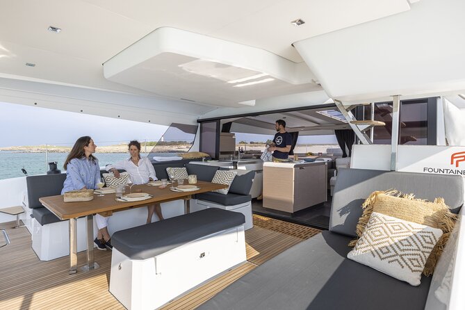 Mykonos: Luxury Catamaran Cruise with Meal, Drinks & Transport - Lunch, wine, and drinks: the onboard food story that matters