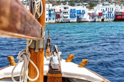 MYKONOS SOUTH OR WEST COAST EVENING SEMI PRIVATE CRUISE - Traditional wooden sailing boat: the vibe you’re paying for