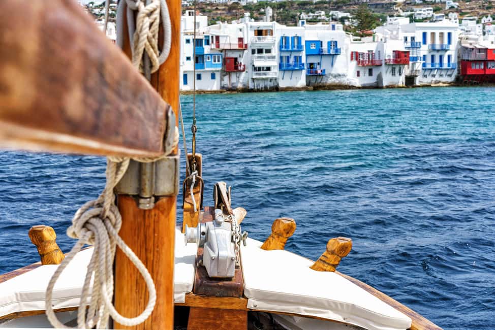 MYKONOS SOUTH OR WEST COAST EVENING SEMI PRIVATE CRUISE - Traditional wooden sailing boat: the vibe you’re paying for