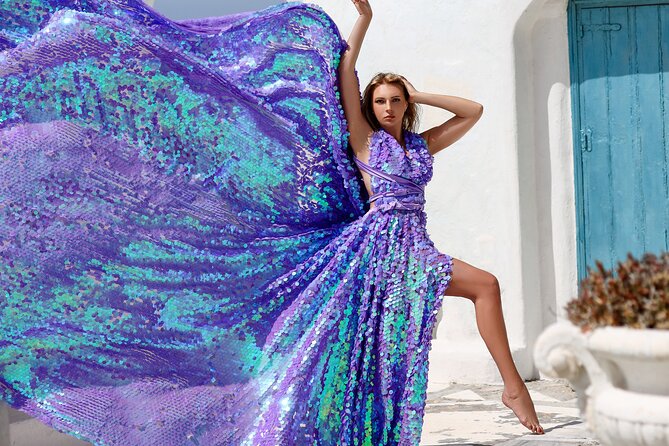 Private Flying Dress Photoshoot in Mikonos - Stop 2: Ancient Ruins with Big Aegean Sea Views