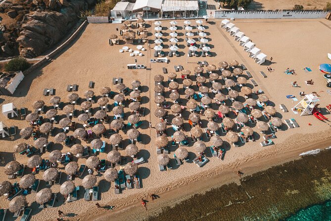 Super Paradise Beach Mykonos Seaside Sunbed (5th, 6th & 7th row) - Timing matters: arriving by noon keeps your category more likely